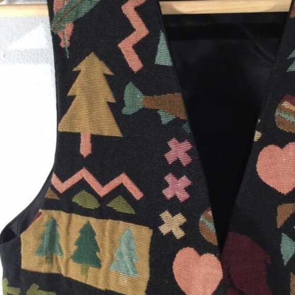 Vtg Women Vest One Size Cotton Black Christmas vintage - Picture 3 of 9